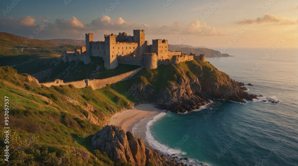 Wallpaper, medieval castle on rocky island Wallpaper, medieval castle on rocky island