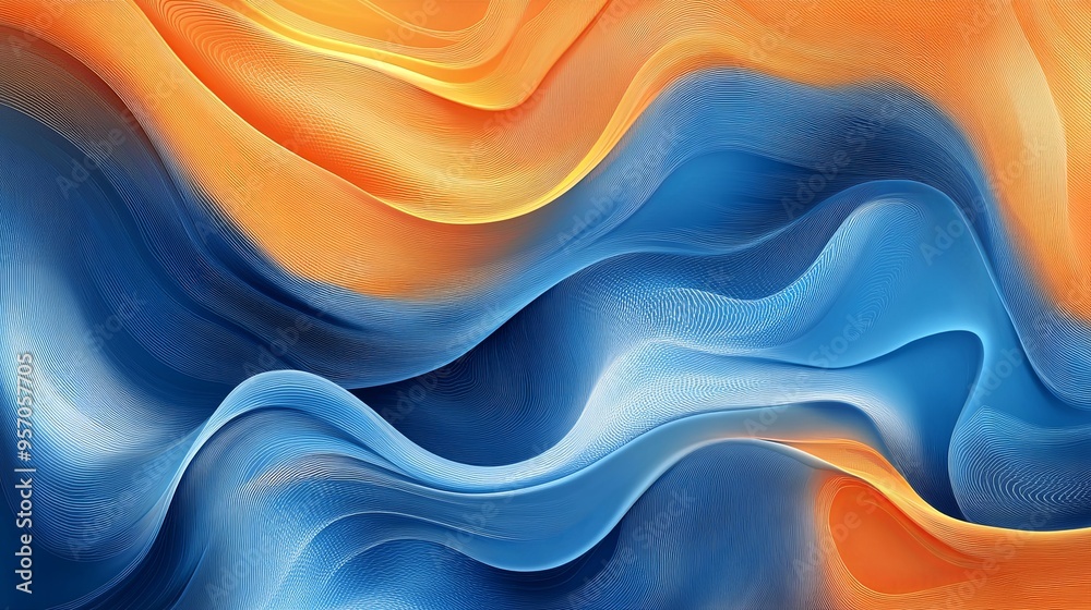 flowing waves in blue and orange, creating a sense of fluidity and motion flowing waves in blue and orange, creating a sense of fluidity and motion