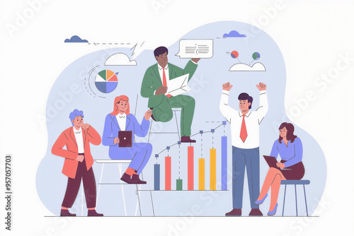 business people working for data analytics and monitoring on web report dashboard monitor and business finance investment design concept,Modern Flat Design Vector Illustration.