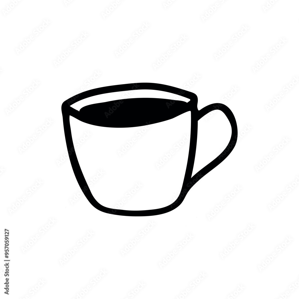 Coffee and tea cup outline icon isolated flat design vector illustration on white background. Coffee and tea cup outline icon isolated flat design vector illustration on white background.