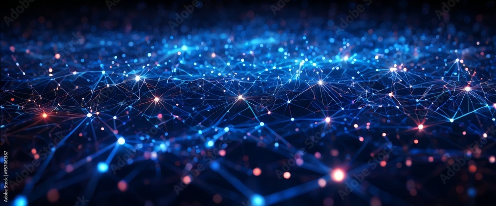 Obraz premium dark background with many connected lines and dots