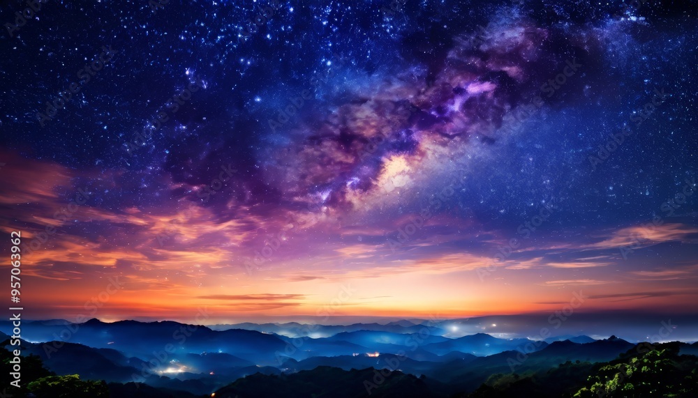 Fototapeta premium night sky with stars and mountain range
