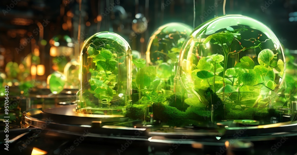 close up plant inside glass dome close up plant inside glass dome