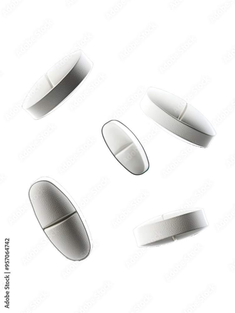 Close-up of isolated white oval pills on a transparent background, showing detailed texture. Close-up of isolated white oval pills on a transparent background, showing detailed texture.