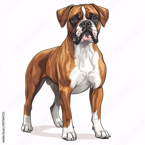 Boxer Dog Breed Illustration Standing  Portrait  on White Background photo