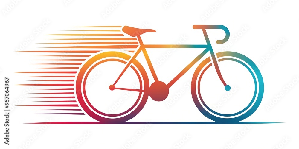 Fototapeta premium A sleek, electric blue bicycle silhouette with a neon green outline, evoking feelings of speed and adventure as the lines seem to blur around the frame.