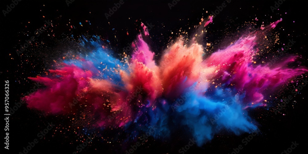 colorful powder explosion on black background colorful powder explosion on black background