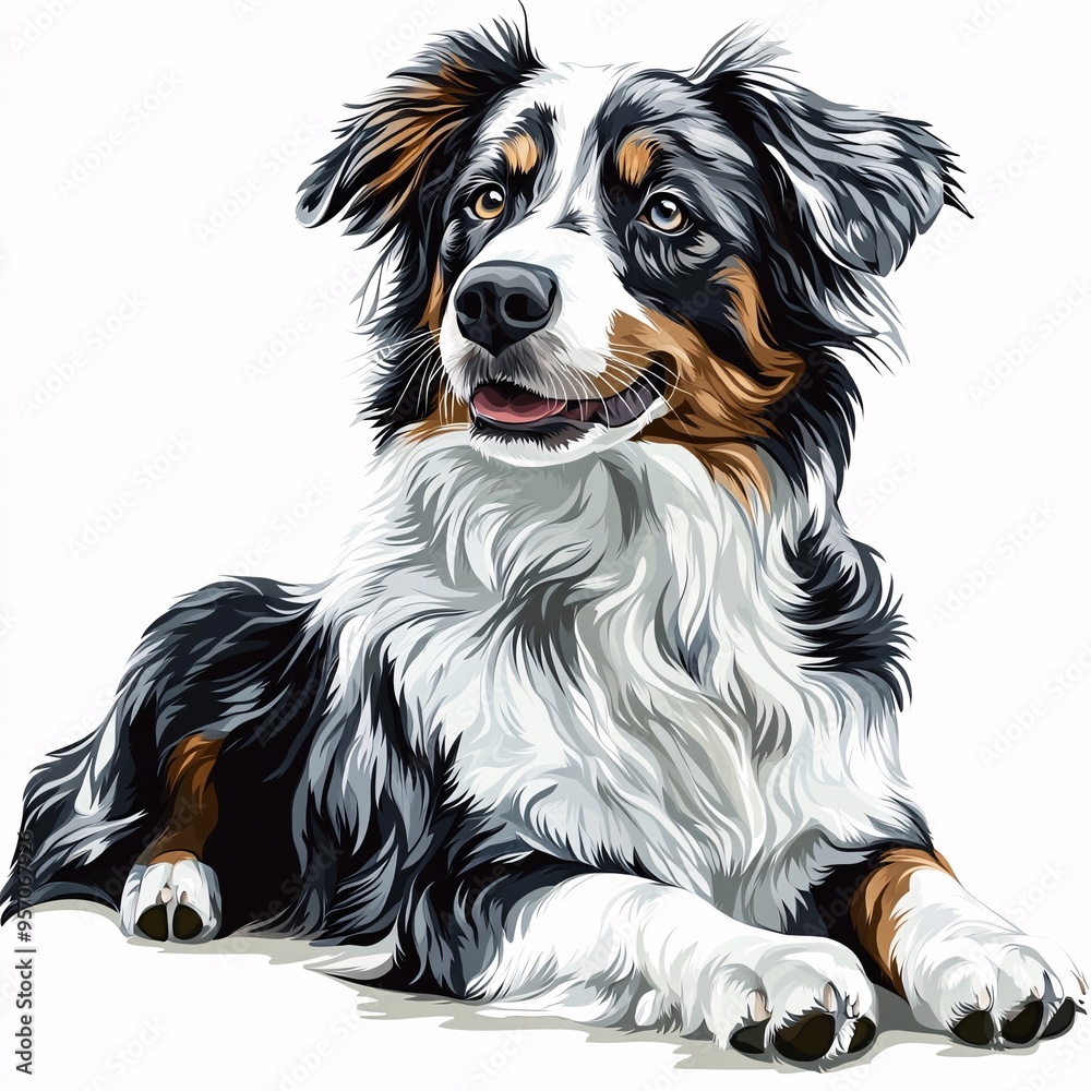 Australian Shepherd Dog Portrait on White Background Australian Shepherd Dog Portrait on White Background