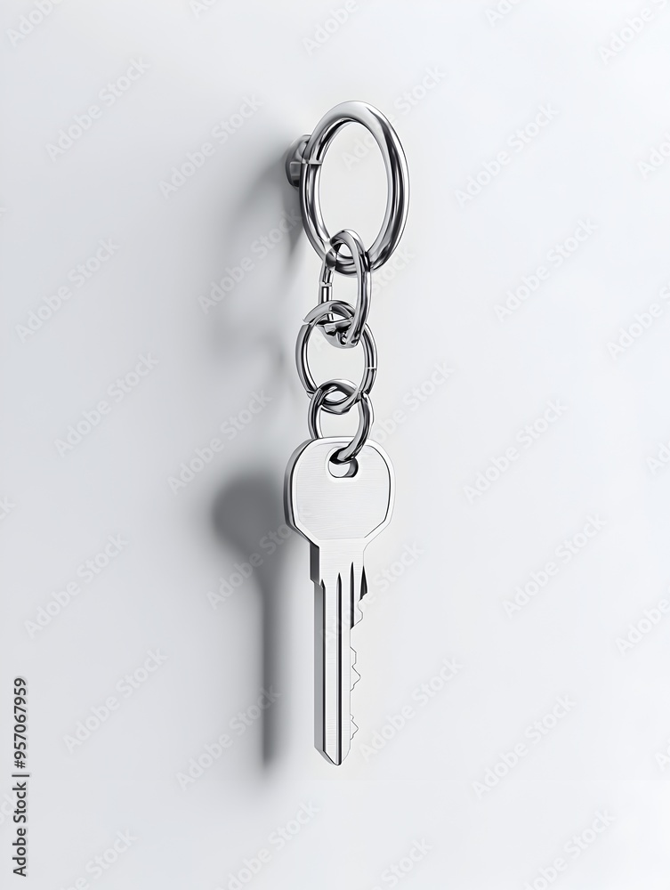 Sleek and Sophisticated Real Estate Showcase with Striking House Keys and Promotional Elements on a Pristine White Background