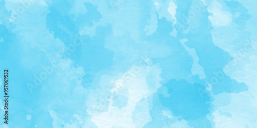Beautiful and shinny cloudy blue watercolor background,cover design, cards, flyer, poster, banner. Elegant blue grunge texture, Blue background with soft blue watercolor stains.