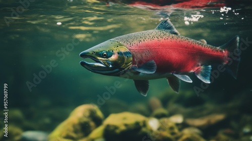 Vibrant Trout Leaping in Serene River Wilderness