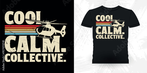 Cool Clam Collective Funny Flying Helicopter Retro Vintage Pilot Helicopter T-shirt Design