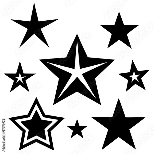 set of stars, different kinds of star shapes, simple and clean