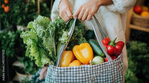 Sustainable Living - Person Holding Reusable Shopping Bag with Fresh Organic Produce