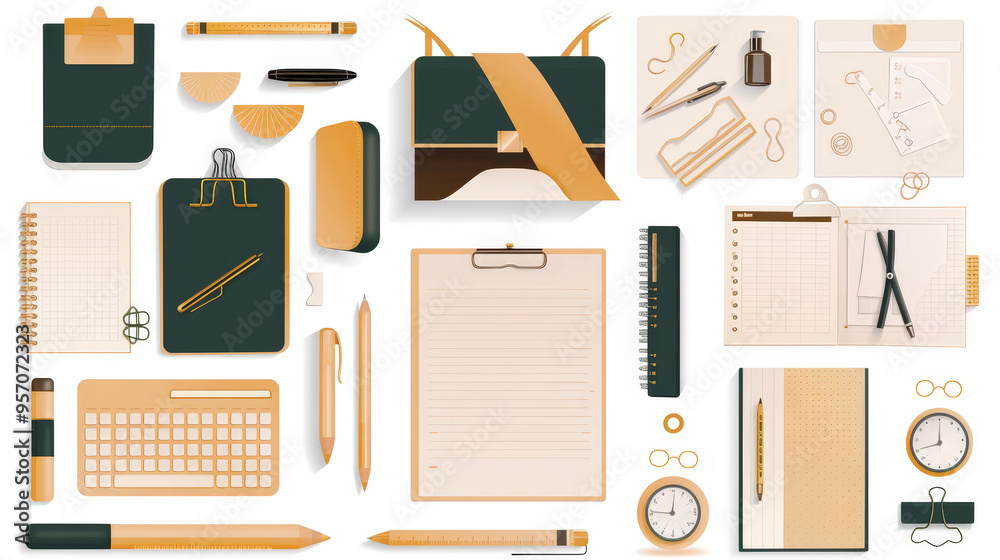 set of office icons and office equipment