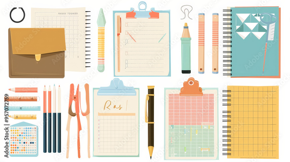 set of office icons and office equipment