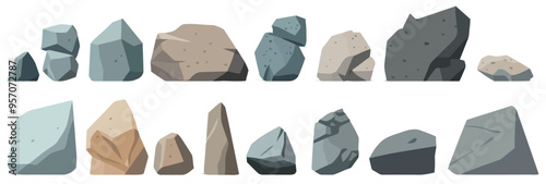 Set of stones. Image of various isolated stones or minerals. Vector illustration.