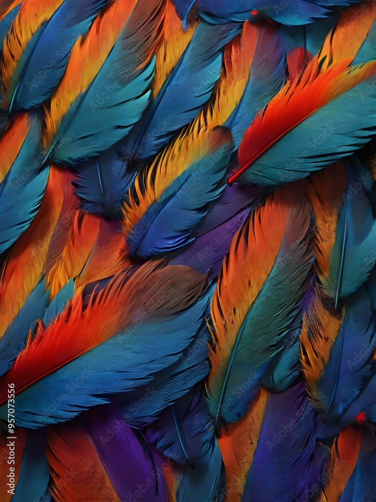 Obraz premium Exotic bird feather background with vivid hues