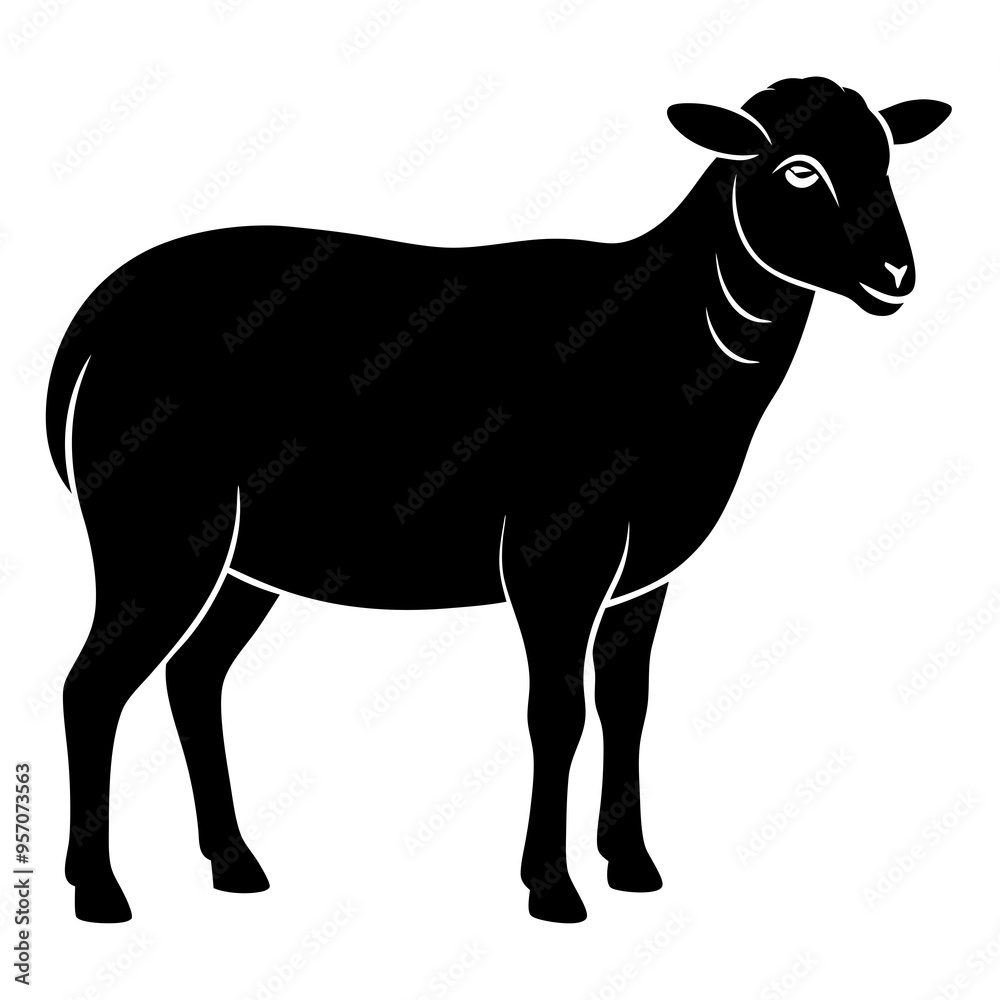 Fototapeta premium Black Grazing Sheep Silhouette Vector Illustration