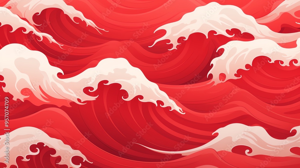 Vibrant red waves with white crests create a dynamic and bold abstract artwork, perfect for various creative projects and backgrounds. Vibrant red waves with white crests create a dynamic and bold abstract artwork, perfect for various creative projects and backgrounds.