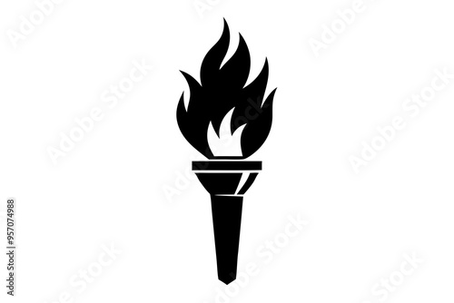 Devil's Trident. Hell fork. Cartoon flat illustration. Set of Halloween red evil demon costume item. Weapon Of Satan with fire and flame