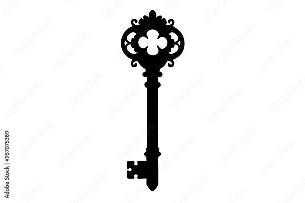 Obraz premium Old door key vector icon illustration isolated on white background