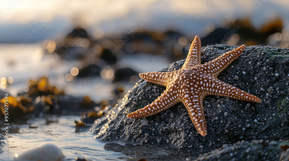 Starfish on a Rocky Shore at Sunset Starfish on a Rocky Shore at Sunset