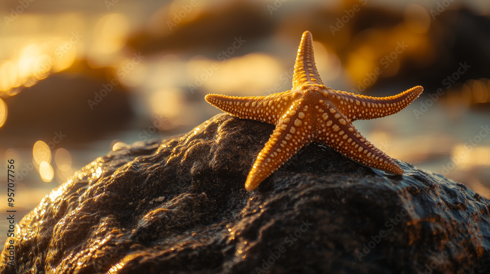 Starfish on a Rock at Sunset: A Coastal Delight Starfish on a Rock at Sunset: A Coastal Delight