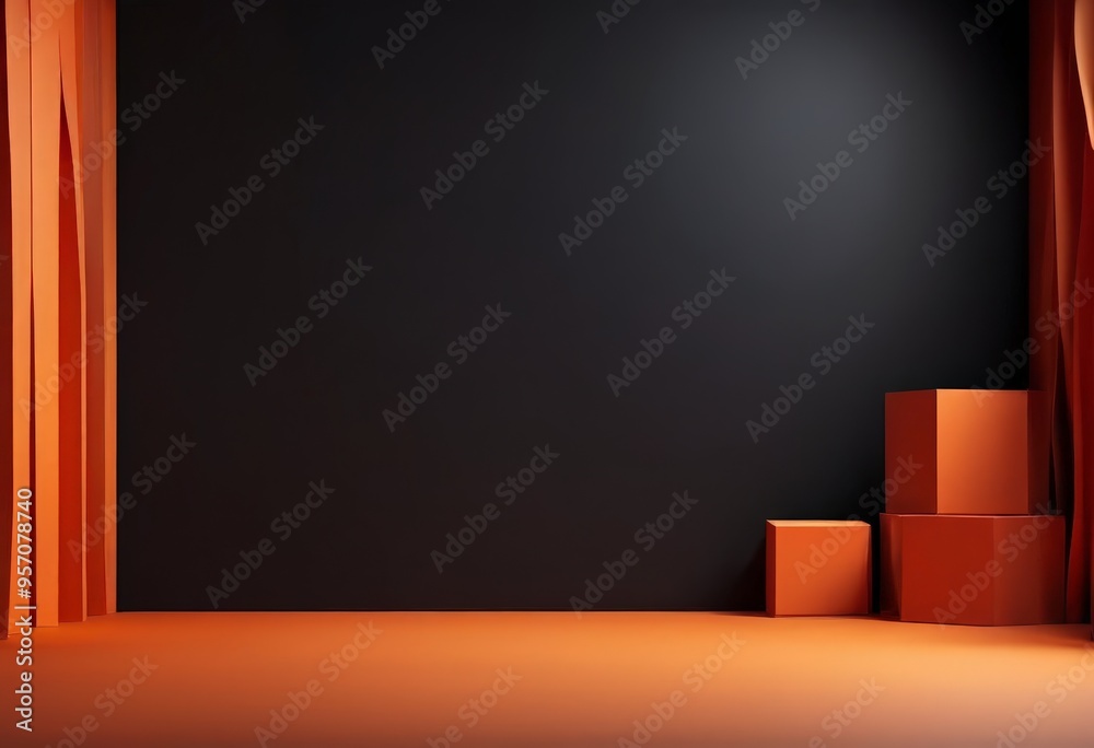 Obraz premium room with black wall and orange curtains