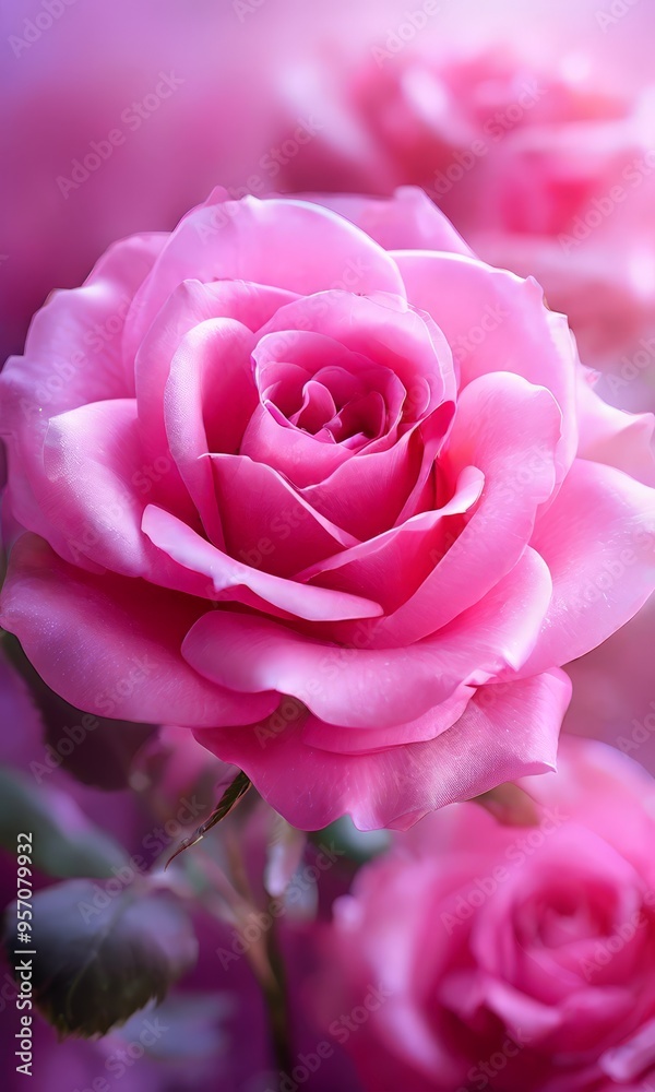 Obraz premium pink roses with green leaves