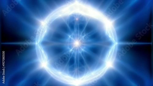 Kaleidoscopic and circular ethereal lights motion in a dark blue space - Generative AI