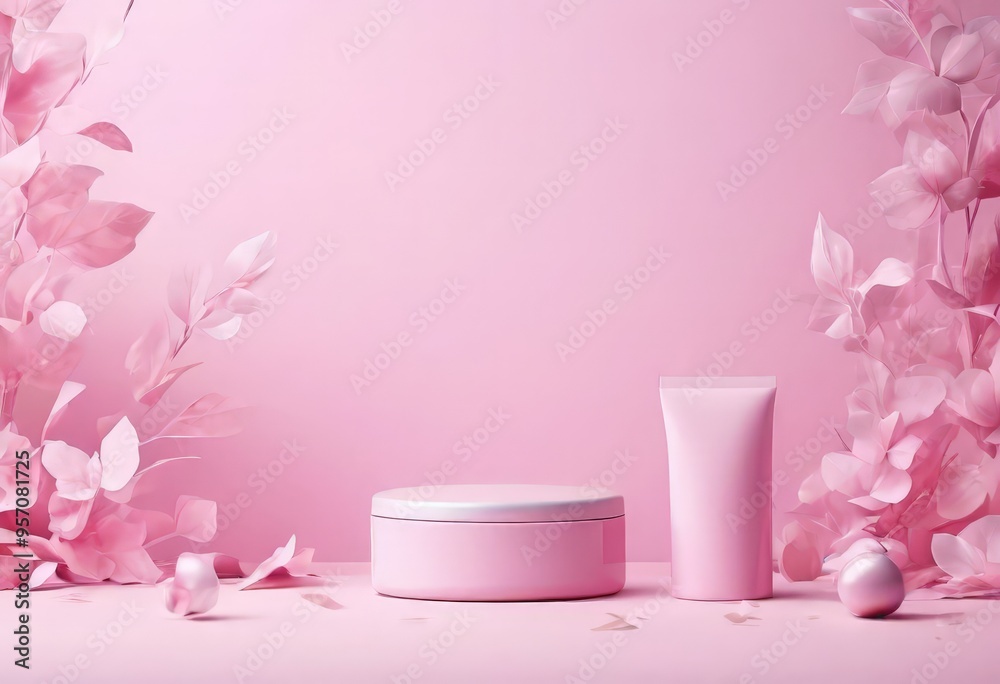 pink background with white container and flowers pink background with white container and flowers