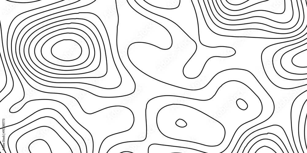 Fototapeta premium Abstract black & white topography on old paper-textured canvas.Abstract wavy and curved lines background.Abstract topographic contours map background, Vector contour topographic map.