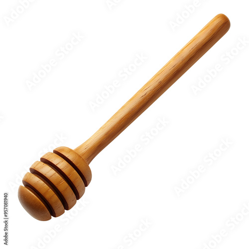 wooden honey dipper isolated on transparent background Generative Ai.	