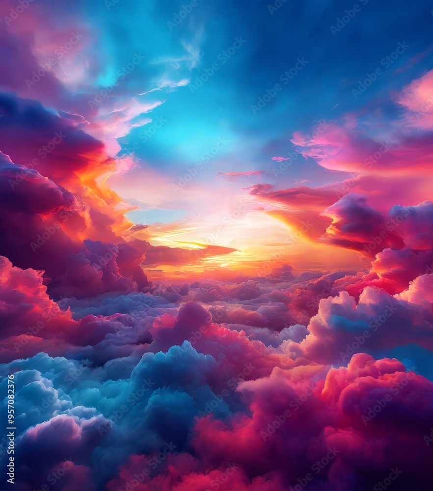 colorful sky with clouds and bright sun colorful sky with clouds and bright sun