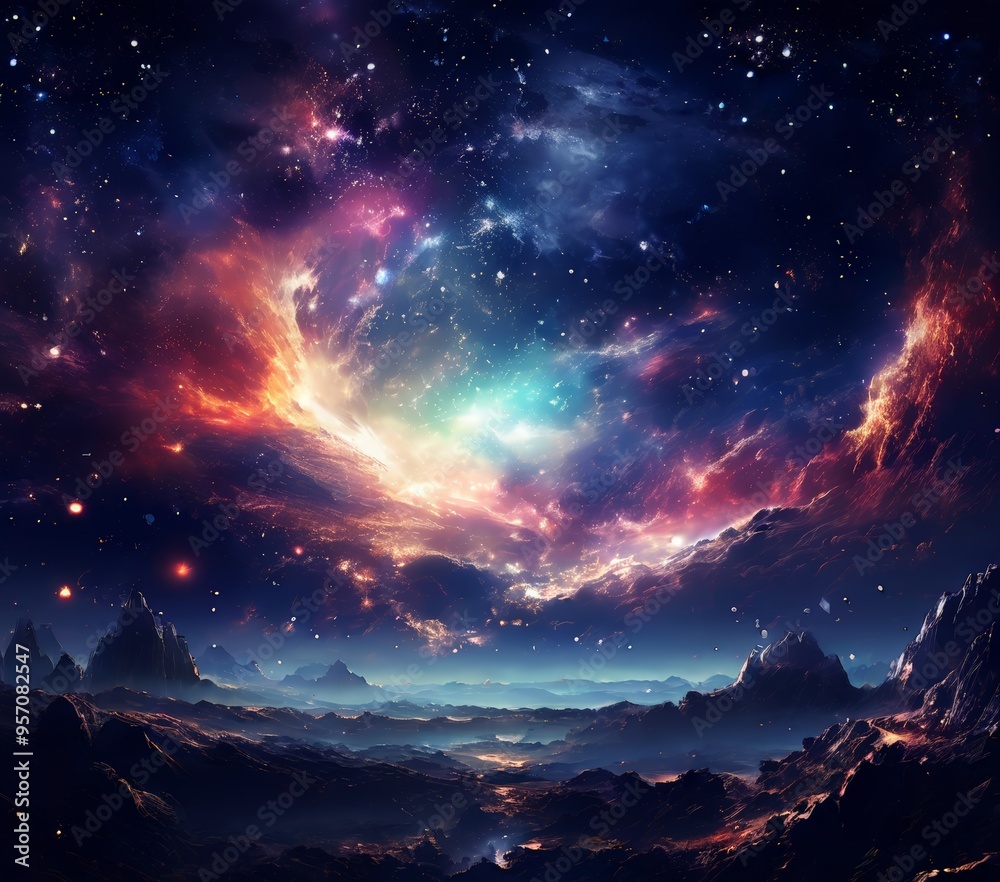 Naklejka premium colorful sky with nebula and stars