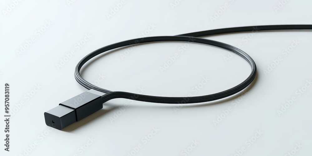 Black cable forming a circle on a white background. Black cable forming a circle on a white background.