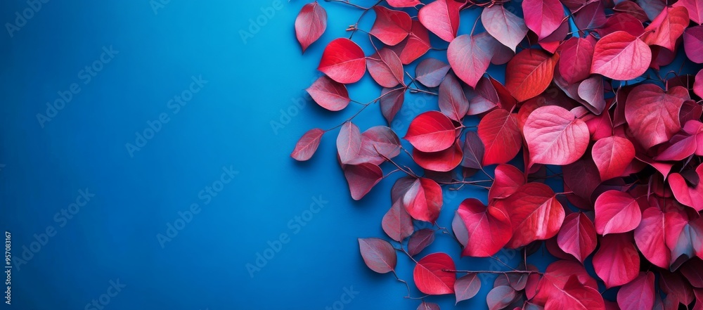 Sunny day, warm weather. Autumn yellow leaves on blue sky background. Golden autumn concept.