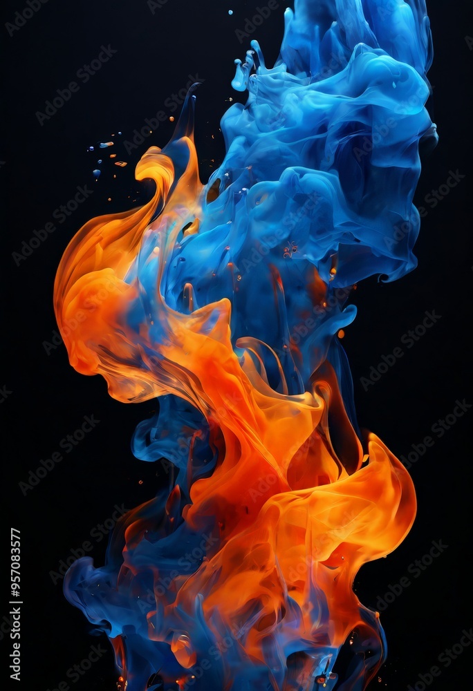 Fototapeta premium blue and orange smoke on black background