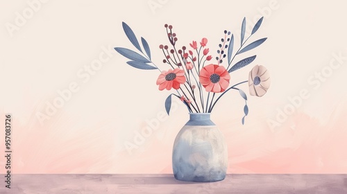 Art work: Geometric flower vase in lilac and soft pink tones