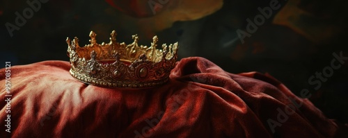 The majestic crown resting on the pillow symbolizes royal power and nobility Generative AI