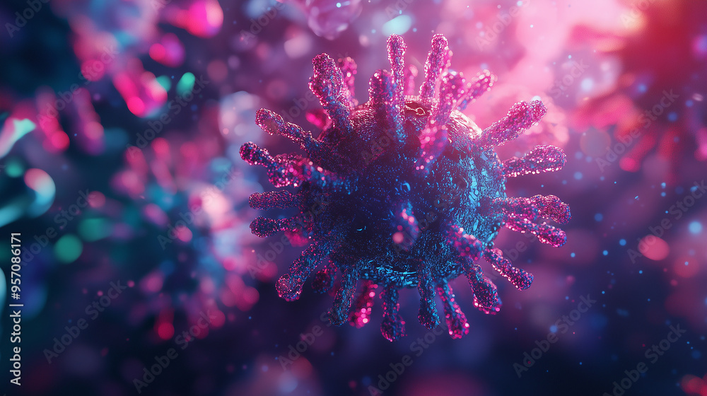 3D Virus Outbreak Illustration Representing Epidemic and Infectious Diseases, Medical Concept. Detailed Visualization of Viral Infection, Pandemic Impact, and Health Concerns in a Modern Digital Envir 3D Virus Outbreak Illustration Representing Epidemic and Infectious Diseases, Medical Concept. Detailed Visualization of Viral Infection, Pandemic Impact, and Health Concerns in a Modern Digital Envir