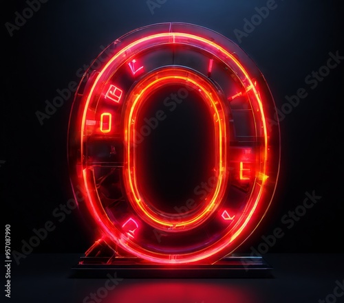neon sign with the letter o in red and yellow