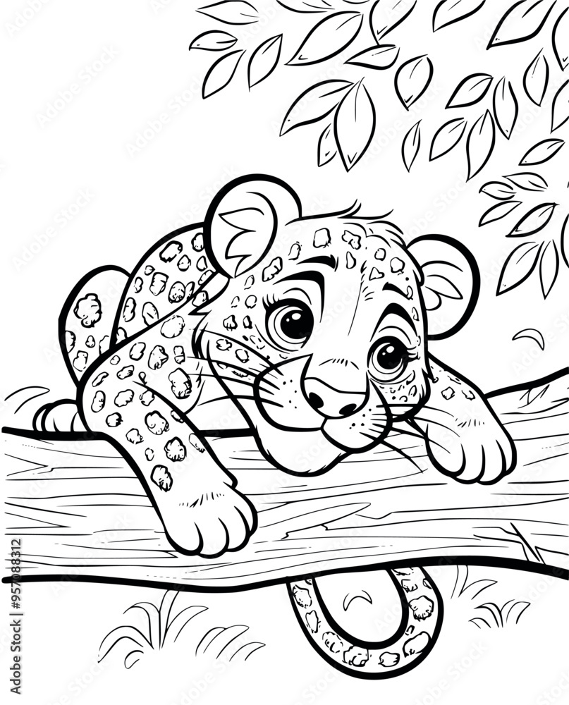 Obraz premium Leopard illustration coloring page for kids - coloring book