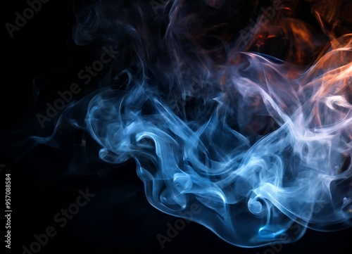 close up blue and orange smoke