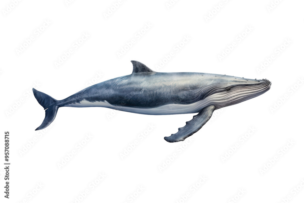 Naklejka premium A whale jumps from the water, splashing water. Suitable for marine conservation, marine life education, holiday promotions, and wildlife documentaries