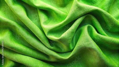 Vibrant green canvas background with subtle texture, gentle folds, and soft creases, providing a calming and natural setting for creative projects and designs. photo