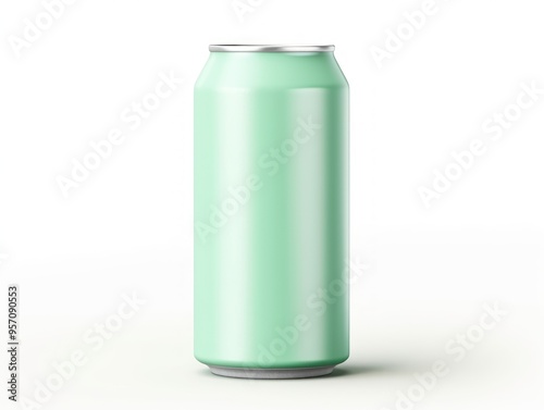 Mint green soda can isolated on white background, flat lay 