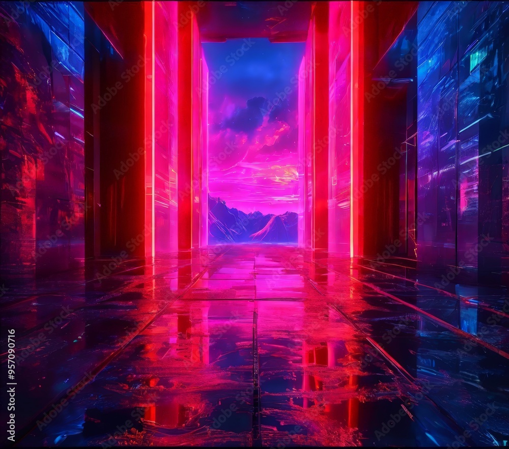 futuristic city with neon lights and red light futuristic city with neon lights and red light