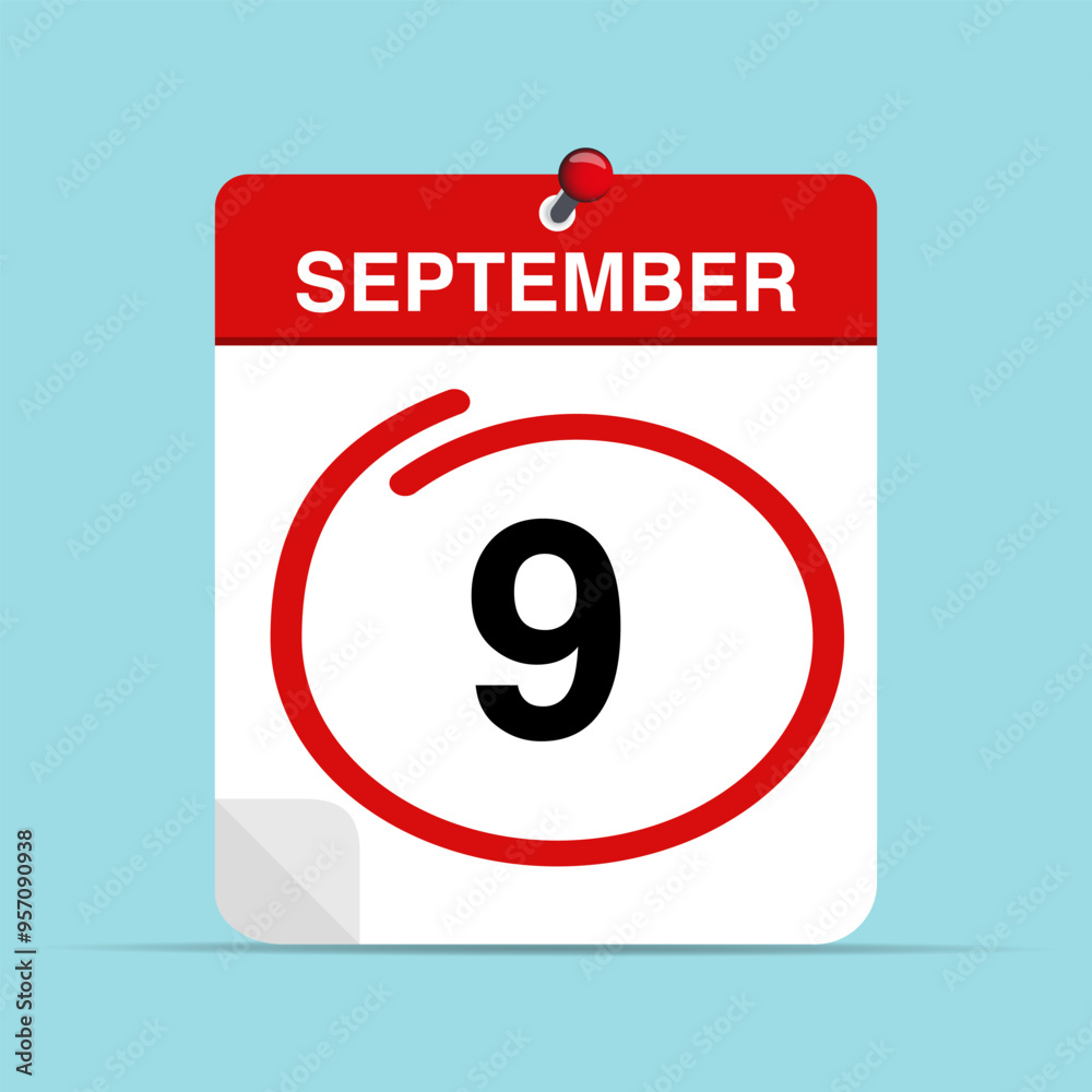 September 9 calendar leaf with red mark September 9 calendar leaf with red mark